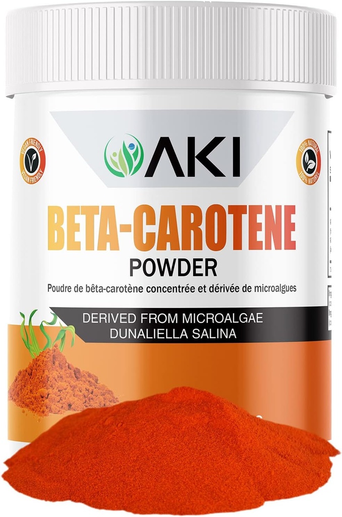 AKI Beta Carotene 10% Κόνις (1,5oz/42.52g) Εξαιρετικά συμπυκνωμένο αρωματικό προϊόν βιταμίνης Α, Μπορεί να βοηθήσει στην υποστήριξη των λειτουργιών του σώματος, του δέρματος, του ανοσοποιητικού συστήματος και των ματιών - GMO δωρεάν & Vegan φιλικό