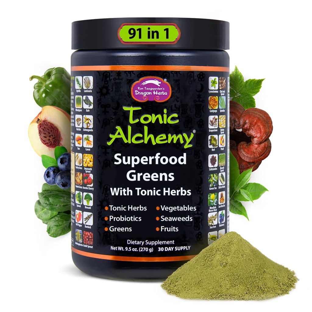 Δράκος Βότανα Τονωτικά Αλχημεία Superfood Πράσινοι σκόνη με 91 συστατικά: Τονωτικά Βότανα, Ashwagandha, Μανιτάρια, Προβιοτικά, Super Greens, Seaweeds, Φρούτα, Λαχανικά, Spirulina - 30 Σερβίρεις