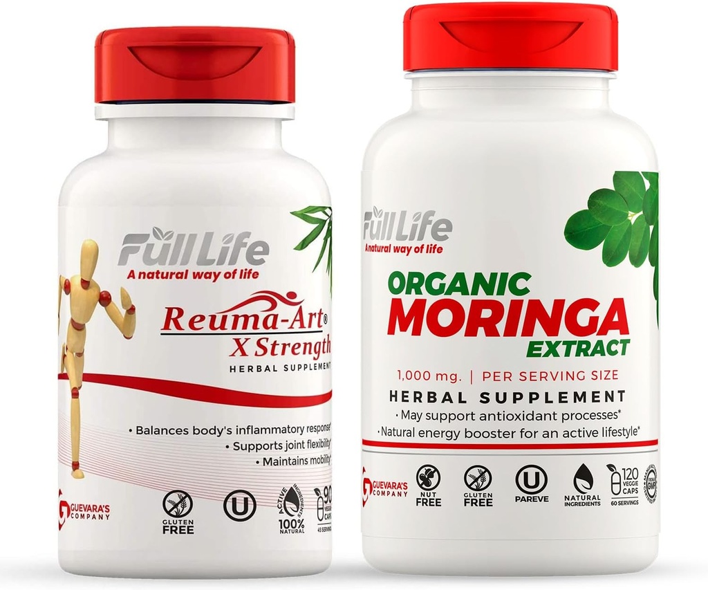Full Life Reuma-Art X Strength and Moringa Capsules - Joint Support Supplement - Moringa Oleifera Extract - Herbal, Kosher, Gluten-Free - Veggie Capsules