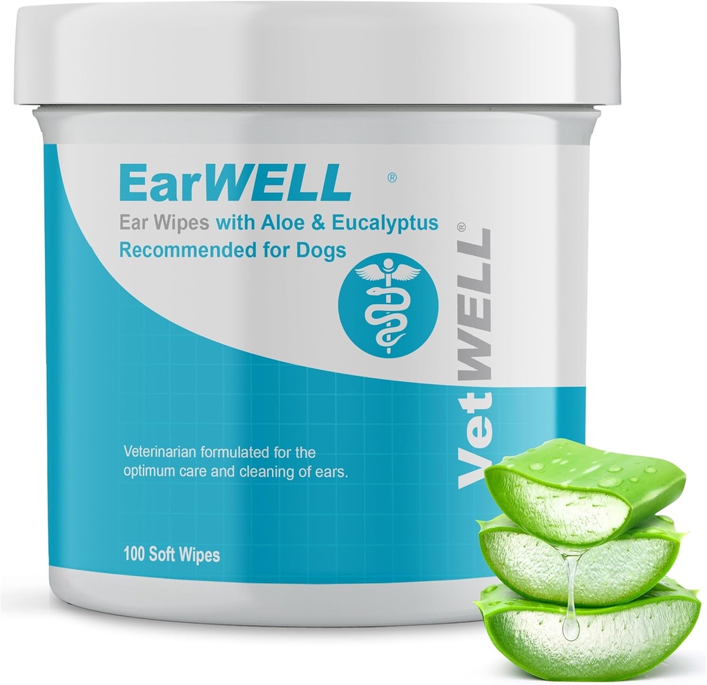 EarWELL by VetWELL Dog Ear Wipes - Otic Cleaning Wipes for Infections and Controlling Ear Odor in Pets - 100 Count