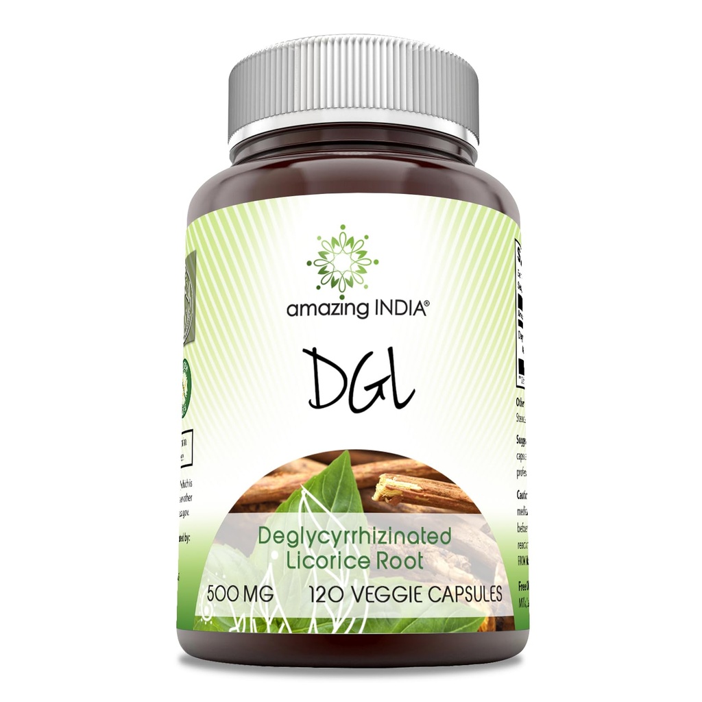 Amazing India DGL 500 mg 120 κάψουλες Veggie συμπλήρωμα 