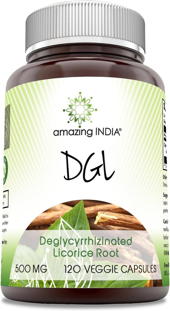Amazing India DGL 500 mg 120 Veggie Capsules Supplement | Non-GMO | Gluten Free