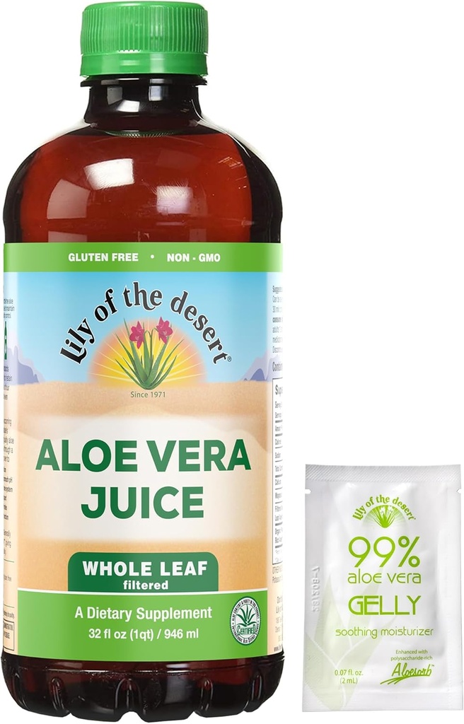 Lily of the Desert Aloe Vera Juice - Whole Leaf Filtered Aloe Vera Drink, Μη-GMO Aloe Juice with Natural Digestive Enzymes for Gut Health, Stomach Relief, Wellness, Glowing Skin, 32 Fl Oz. Συμπεριλαμβανομένου Gelly Sachet