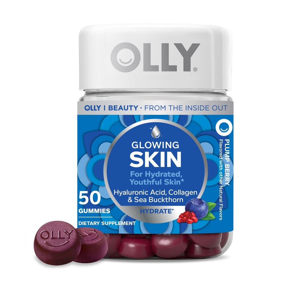 OLLY Glowing δέρμα Gummy, Hydrated & Youthful δέρμα, * Υαλουρονικό οξύ, κολλαγόνο πεπτίδες, Sea Buckthorn, Plump Berry Flavor, 25 ημέρες εφοδιασμού - 50 κόμης