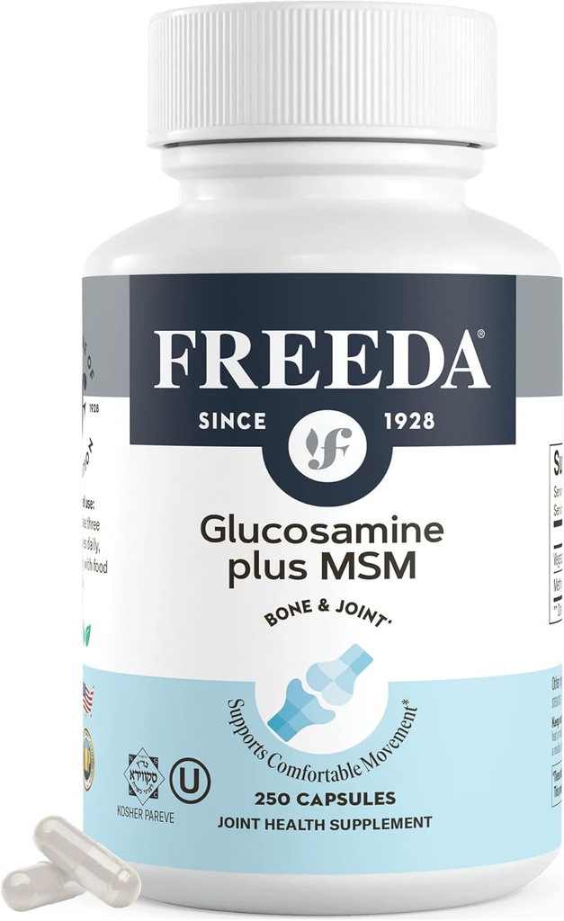 FREEDA Glucosamine MSM – Vegan Κοινή ευελιξία και κινητικότητα συμπλήρωμα – χορτοφαγική γλυκοσαμίνη χωρίς κέλυφος – Υποστηρίζει κοινή λειτουργία – τρίτο μέρος δοκιμαστεί – (250 κάψουλες)