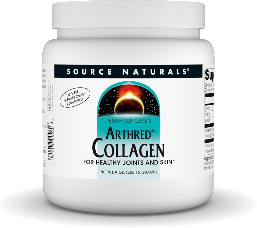 Source Naturals Arthred Collagen Protein Powder - Unflavored Quick Dissolve Hydrolyzed Peptides - Υποστήριξη κατά της γήρανσης για την υγεία των οστών, των αρθρώσεων και του δέρματος - 9 oz (30 υπηρεσίες)