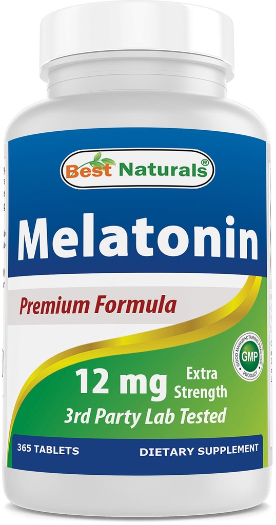 Best Naturals Μελατονίνη 12 mg (1 Χρόνος Προμήθειας) - Drug-Free Nighttime Sleep Aid - Μελατονίνη για τον ύπνο και την χαλάρωση, 365 Count (365 Count (Pack of 1))