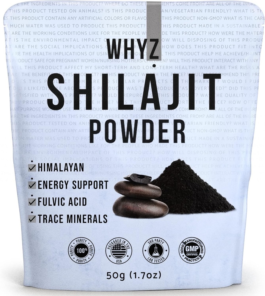 WHYZ Shilajit Powder, 50g(1.7 oz), Shilajit Pure Himalayan Mineral with Fulvic Acid Powder, Pure Shilajit and Fulvic Minerals Compound for Immune Support and Energy Supplement, 200 Servings