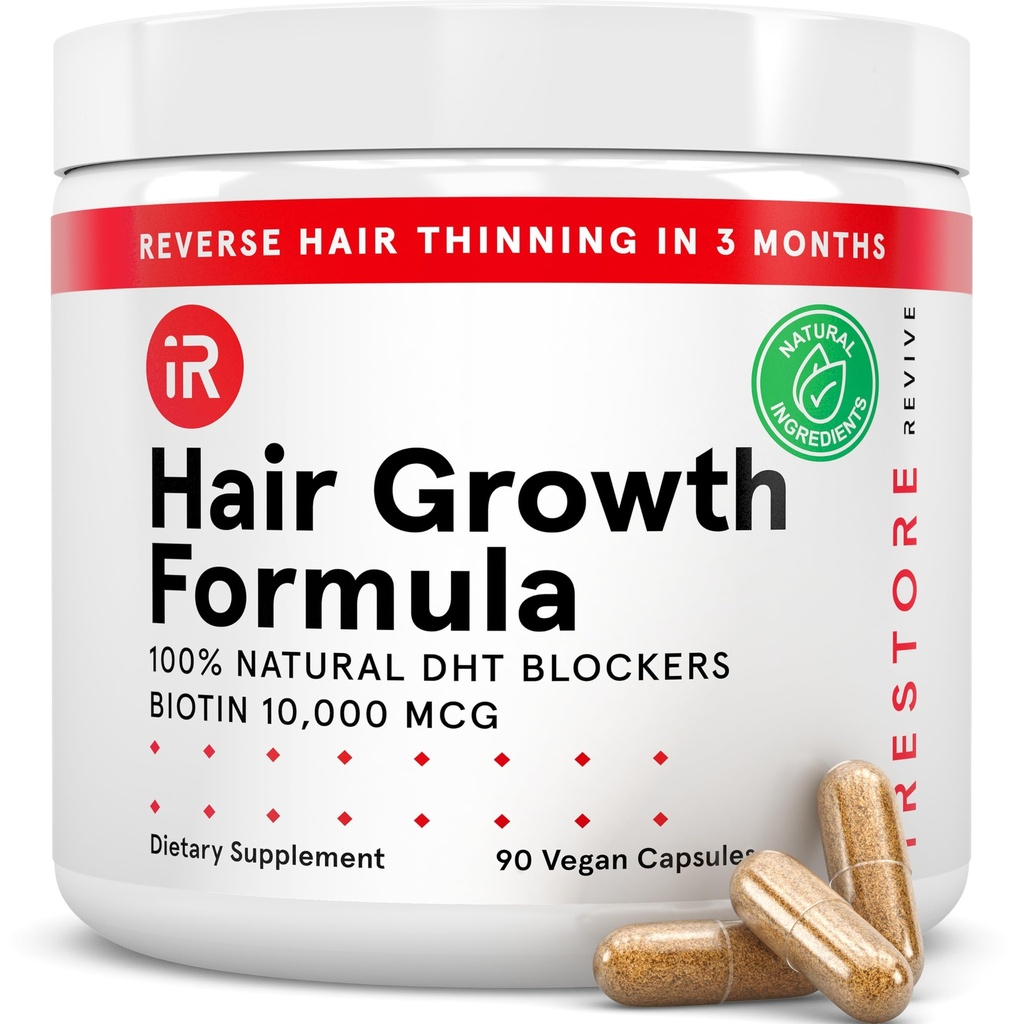 iRestore Hair Growth Supplement - Απώλεια μαλλιών Βιταμίνες για γυναίκες και άνδρες - Βιοτίνη Πολυβιταμίνες & DHT Blocker για να μειώσει την τριχόπτωση - Hair Regrowth Χάπια - 30 Ημέρες Προμήθεια 90 (Pack of 1)