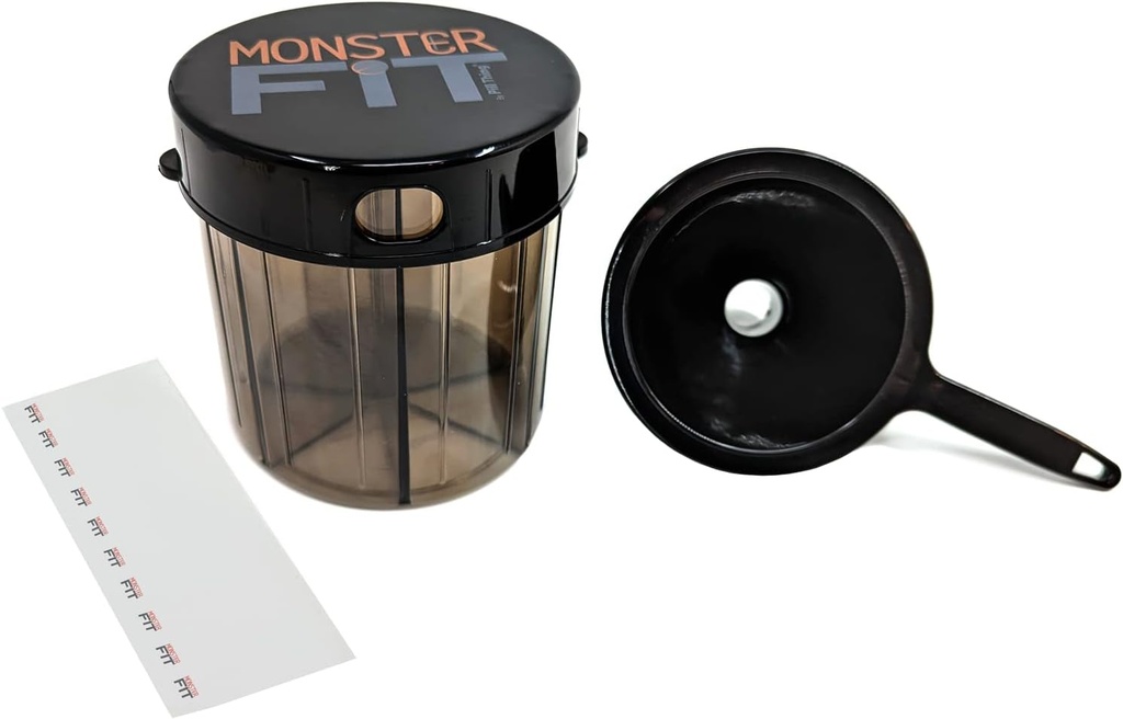 Monster Fit συμπλήρωμα φαρμακευτικής διανομής χαπιών με την πλήρωση χωνί και ετικέτες, Extra μεγάλο δοχείο χαπιών Χειρίζεται σχεδόν οποιοδήποτε συμπλήρωμα (τέρας με χοάνη)