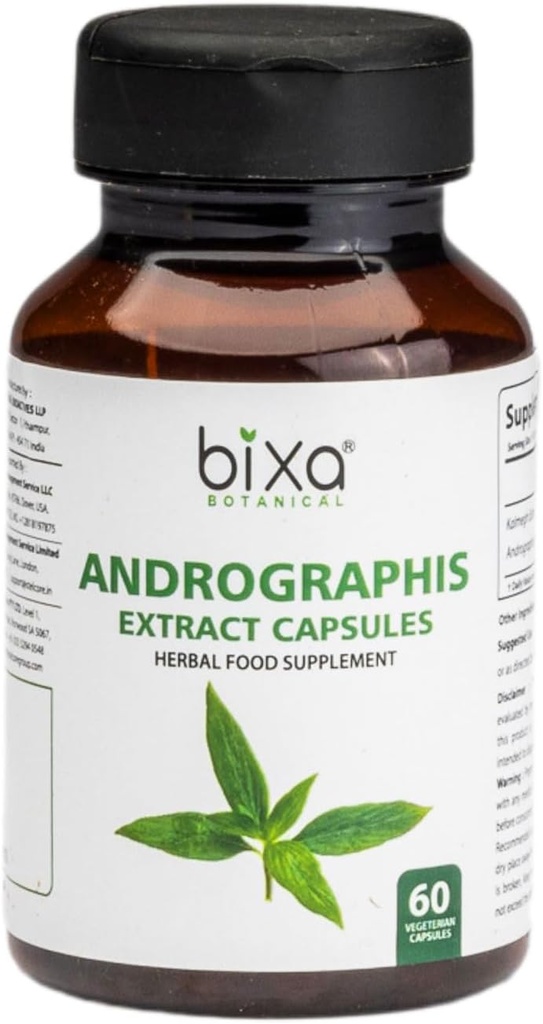 bixa BOTANICAL Ayurvedic Natural Herbal Supplement Andrographis (Kalmegh) Extract 20% Andrographolide | Natural Liver Tonic | for Healthy Immunity (450mg) Veg Capsules 60 Count (Pack of 1)