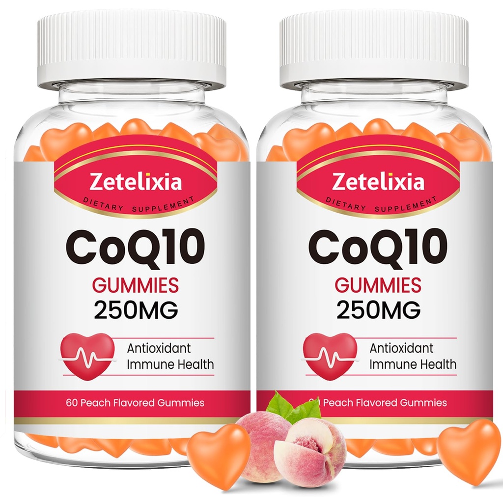2 Pack CoQ10 Gummies, 5X Better Absorption Coenzyme Q10 for Cellular Energy and Antioxidant Support, 120 Peach Gummies