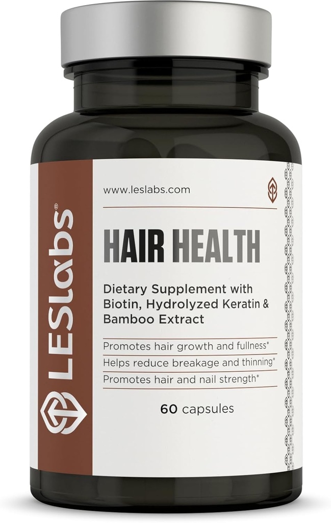 LES Labs Hair Health – Hair Growth & Nails Supplement, Βελτιωμένη πάχος, δύναμη & πληρότητα – Κερατίνη, βιοτίνη, κολοκύθα Σπόροι & MSM – 60 κάψουλες