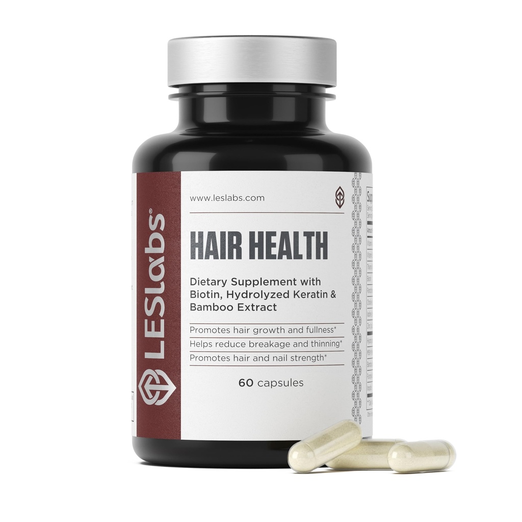 LES Labs Hair Health – Hair Growth & Nails Supplement, Βελτιωμένη πάχος, δύναμη & πληρότητα – Κερατίνη, βιοτίνη, κολοκύθα Σπόροι & MSM – 60 κάψουλες