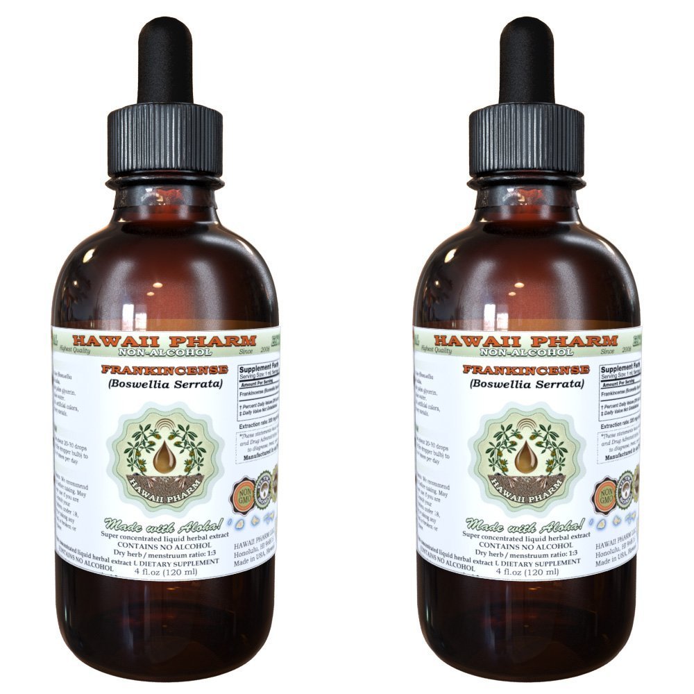 Hawaii Pharm Frankincense Alcohol-Free Liquid Extract, Frankincense (Boswellia Serrata) Dried Resin Glycerite Natural Herbal Supplement 2x4 oz