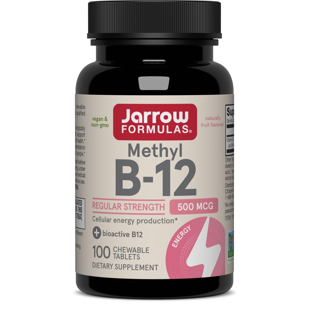 Jarow Formulas® Methyl B-12 Tablets, 500 mg, Συμπλήρωμα διατροφής για την παραγωγή και την υποστήριξη της εγκεφαλικής υγείας κυττάρων, 100 Cherry Flavor Chewable Tables, 100 Day Supply