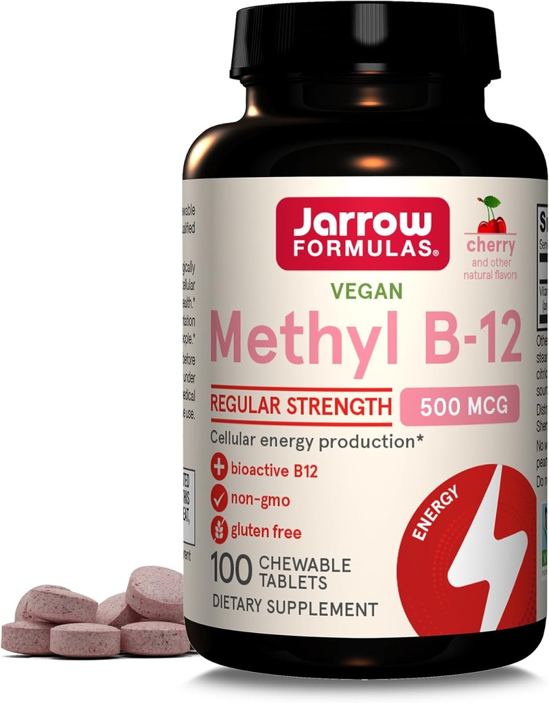 Jarow Formulas® Methyl B-12 Tablets, 500 mg, Συμπλήρωμα διατροφής για την παραγωγή και την υποστήριξη της εγκεφαλικής υγείας κυττάρων, 100 Cherry Flavor Chewable Tables, 100 Day Supply
