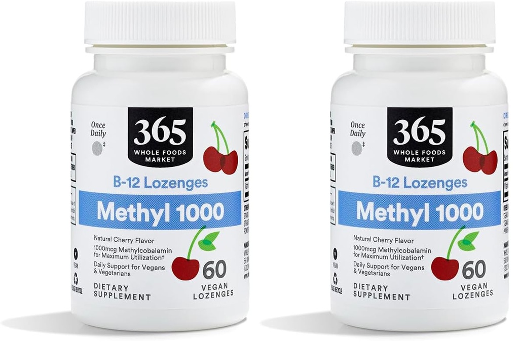 Ολόκληρη αγορά τροφίμων, Methyl B-12 Lozenges 1000mcg, Cherry Flavor, 60 ct (πακέτο του 2)