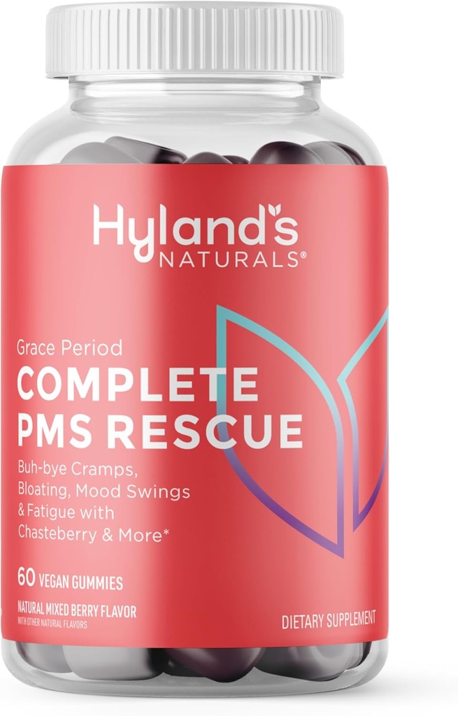 Περίοδος Χάριτος Hyland Πλήρης PMS διάσωσης, 60 Vegan Gummies με Chasteberry και Dong Quai για την εμμηνορροϊκό υποστήριξη και B6 και B12 για το σχηματισμό ερυθρών κυττάρων αίματος