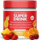 Forgge Healthy Energy Drink Powder Mix - Καθαρή καφεΐνη + B12, B6, C & D Βιταμίνες - Ζάχαρη Δωρεάν Ενέργεια Ποτό σε σκόνη με ηλεκτρολύτες, Αμινοξέα, Αντιοξειδωτικά, Λιοντάρια Μάνε - Vegan, Keto-Friendly - 30 SVG, Fruit Punch