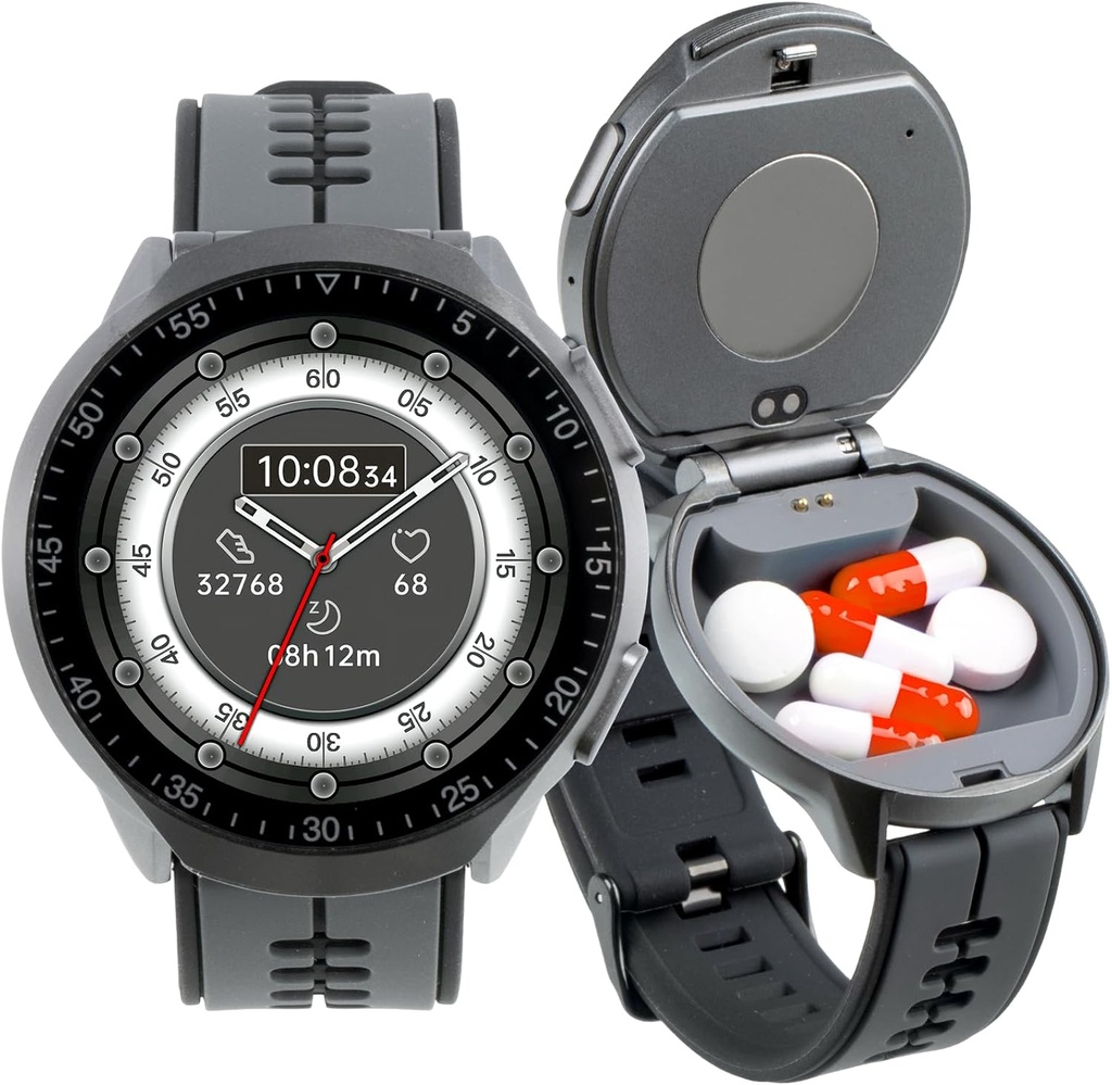 Smart Watch Pill Box, Fitness Smartwatch με Bluetooth Call for Men, Water Resistant Pill Organizer for Emergency, Pill Case for Emergency, Small Pill Container for Vitamin, Fish Oil