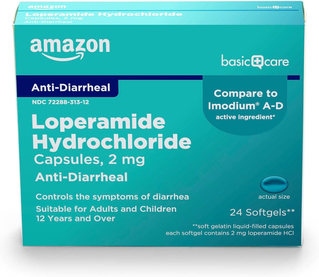 Βασική φροντίδα Loperamide Hcl 2 Mg Softgels, Anti-Diarrheal, 24 Count (Pack of 1)