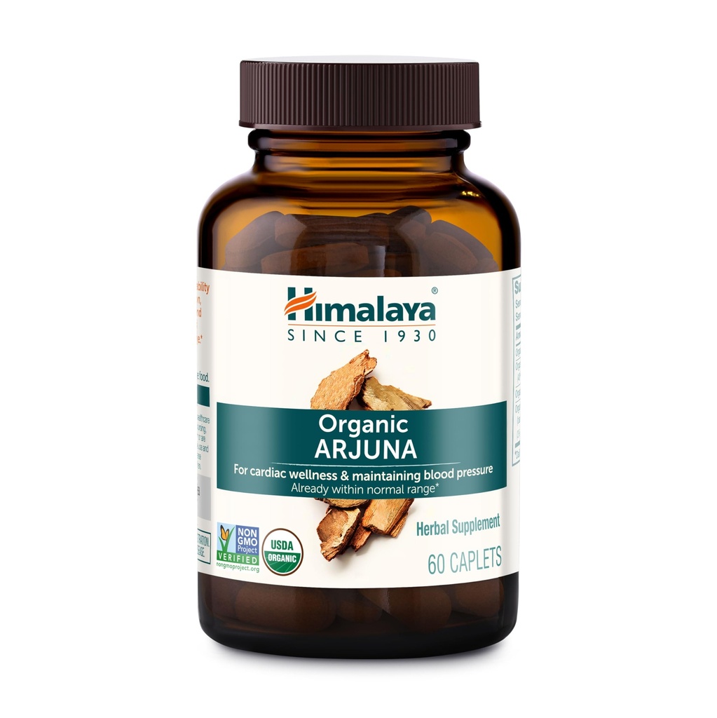 Himalaya Organic Arjuna, 60 Day Supply - Herbal Supplement Supporting Heart Health and Normal Blood Pressure - USDA Organic, Vegan, Non-GMO, Gluten Free, 700 mg, 60 Caplets