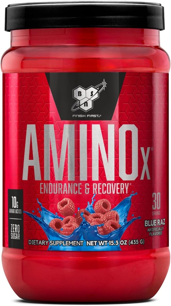 BSN Amino X σε σκόνη αποκατάστασης & αντοχής μυών με BCAAs, 10 γραμμάρια αμινοξέων, Keto Friendly, Caffeine Free, Υποστηρίξτε την αντοχή, Zero Sugar, Blue Raz, 30 μερίδες (Packaging May Vary)