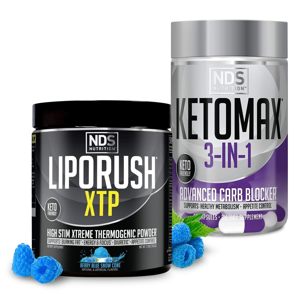 NDS Διατροφή XTP Θερμογόνο Blue Berry Snow Cone (45 εξυπηρετούν) και Keto-Max Advanced 3-in-1 Χάπια Αποκλεισμός Καρβιδίου όρεξη Καταπιεστικό (90 κάψουλες)