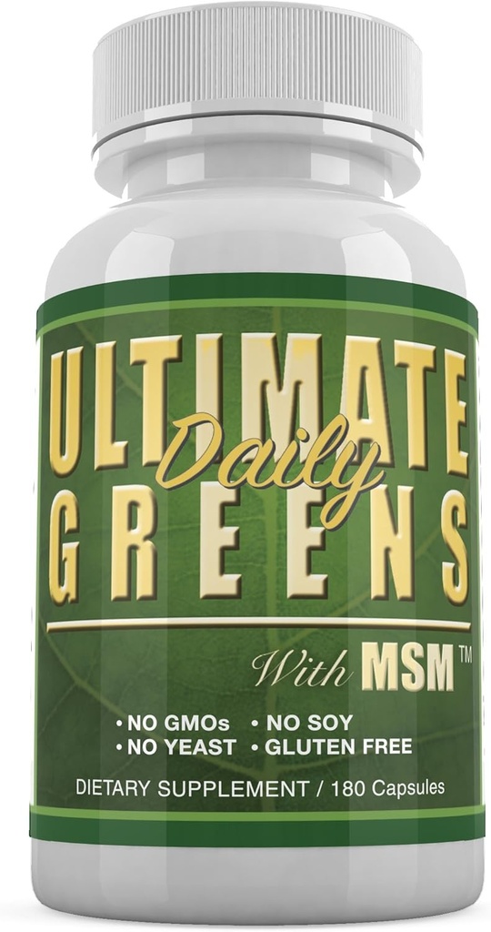 Καθημερινή υγεία, Ultimate Πράσινα με MSM 1925mg Vegan Φιλικά φυσικά συστατικά Superfood Φυτικά Διατροφικά Αλκαλωτικά ανοσοποιητική ενέργεια συμπλήρωμα υποστήριξης 180 κάψουλες (1 μήνας προσφοράς)