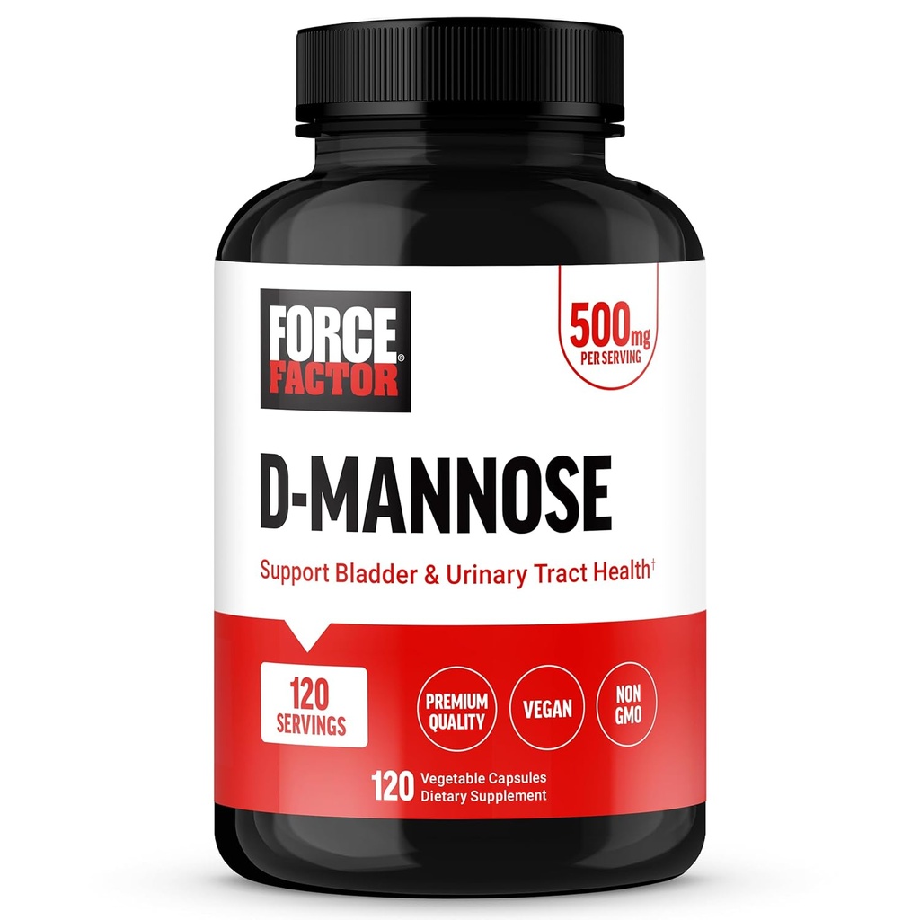 FORCE FACTOR D Mannose, D- Mannose 500mg συμπλήρωμα για την υποστήριξη της ουρικής αρθρίτιδας υγεία για γυναίκες και άνδρες, Συμπληρώματα ελέγχου της ουροδόχου κύστης, Premium ποιότητα, Vegan, μη ΓΤΟ, 120 κάψουλες
