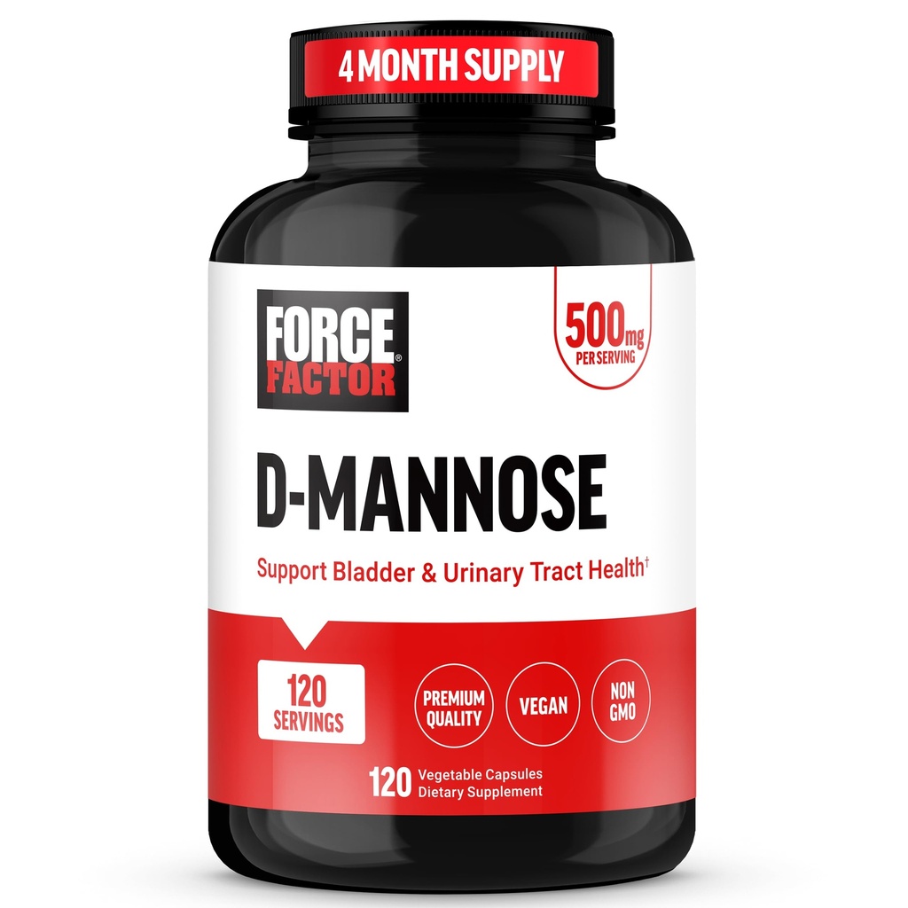 FORCE FACTOR D Mannose, D- Mannose 500mg συμπλήρωμα για την υποστήριξη της ουρικής αρθρίτιδας υγεία για γυναίκες και άνδρες, Συμπληρώματα ελέγχου της ουροδόχου κύστης, Premium ποιότητα, Vegan, μη ΓΤΟ, 120 κάψουλες
