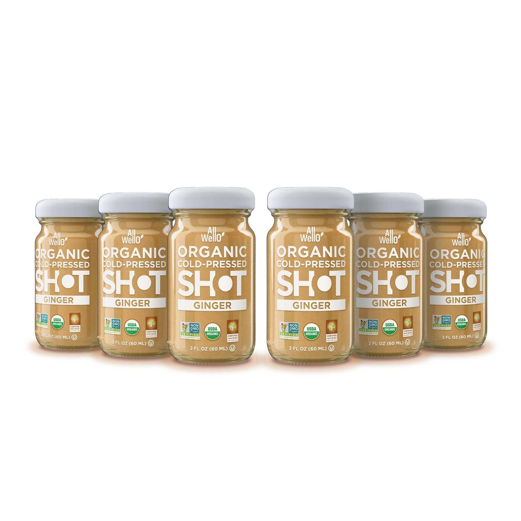 AllWello κρύο-Pressed Ginger Shot, 60 mL, USDA οργανικό Booster με φυσικό (6 πακέτο)