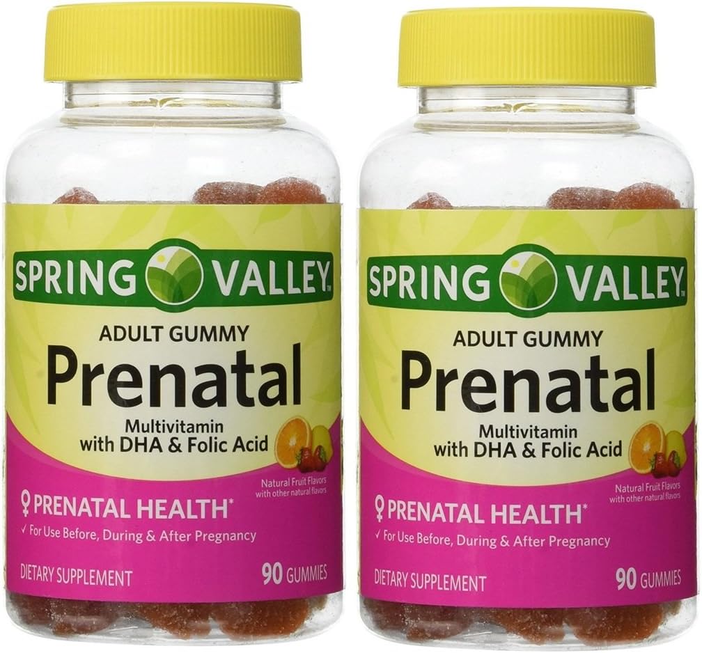 Spring Valley Adult Gummy Προγεννητική πολυβιταμίνη με DHA & Φολικό οξύ (πακέτο των 2) 180 Gummies Σύνολο