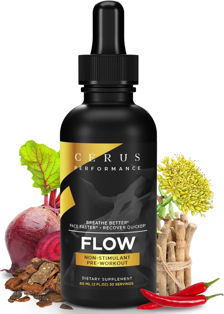 Cerus Performance Flow Simulant-Free Endurance Pre-Workout – Ενισχύει τη Σταμίνα, Υποστηρίζει την υγεία της καρδιάς με φυσικά βότανα, Vegan-Friendly - 2 Fl Oz