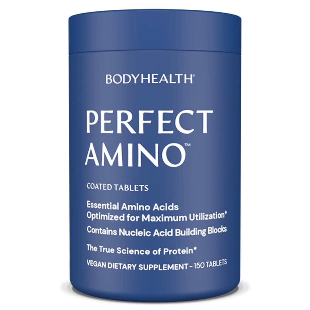BodyHealth PerfectAmino (150 ct) Easy to Swallow Tablets, Essential Amino Acids Supplement with BCAAs, Vegan Protein for Pre/Post Workout & Muscle Recovery with Lysine, Tryptophan, Leucine, Methionine