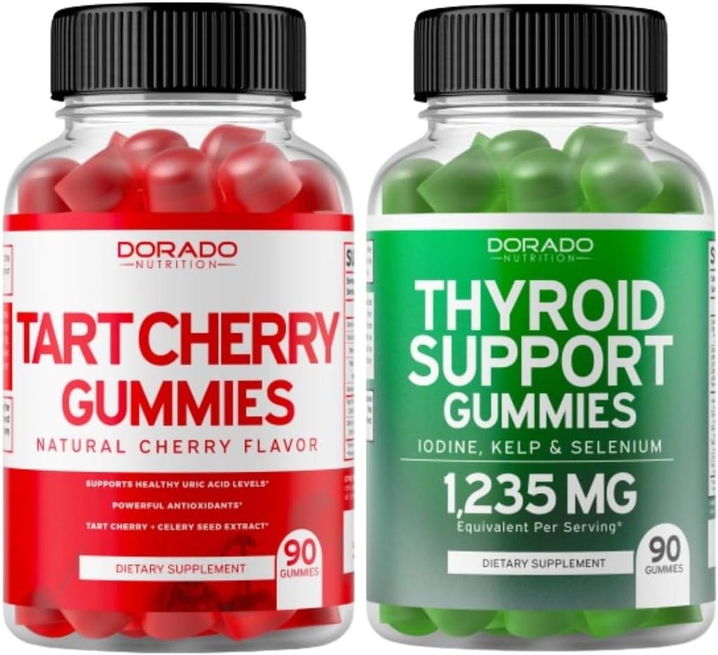 Tart Cherry (90 Gummies) Uric Acid Level Support for Adults - Ισχυρό αντιοξειδωτικό με σέλινο και Thyroid Support (90 Gummies) Ashwaganda & Bladderwrack Support Supplement - Vegan & Made in USA