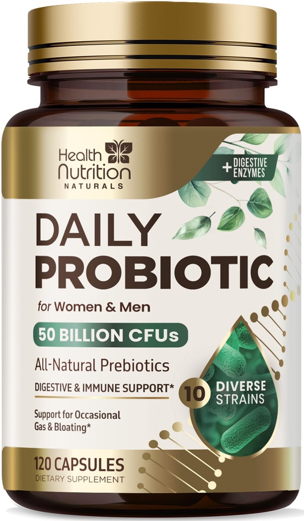 Probiotics 60 Δισεκατομμύρια CFU + 10 Strains - Καθημερινή Προβιοτική Lactobacillus Blend για την ανοσοποίηση, Digestive & Gut Health Support, Prebiotics and Probiotics, Gas & Bloating για γυναίκες & άνδρες - 120 κάψουλες