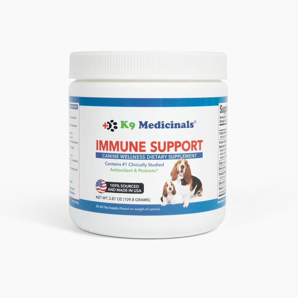 K9 Φάρμακα Καθημερινή Σκύλος Ανοσοποιητική Υποστήριξη Mushroom Blend - Προβιοτικά και Αντιοξειδωτική Πρωτεΐνη Σκόνη - Υγεία των ορνίθων και Πεπτικό Υγεία - Chaga, Alpha Lipoic Acid, και Bovine Colostrum - Βόειο κρέας Γεύση, 4oz