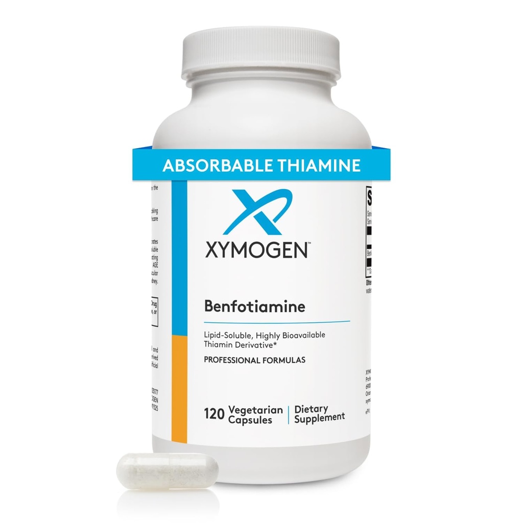 XYMOGEN Benfotiamine 300mg - Υψηλής Βιοδιαθέσιμης θειαμίνης B1 συμπλήρωμα Παράγωγο για την υποστήριξη του μεταβολισμού, του νεύρου + της αγγειακής υγείας (120 κάψουλες)
