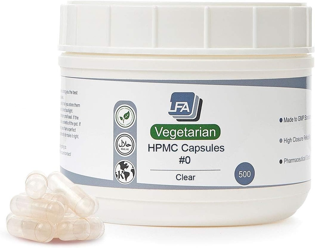 Μέγεθος 0 Κενές κάψουλες - Vegan HPMC - 500 Count Vegetarian Capsules Empty - Συνδεδεμένες πληρώσιμες 0 Κάψουλες Λαχανικών Χάπια - Veggie Caps for Capsule Filling Tray - Halal Kosher Hypromellose