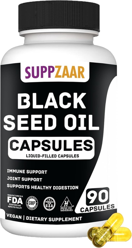 Λάδι μαύρου σπόρου Vegan 1000mg. Λάδι σπόρου μαύρου κύμινου ψυχρής συμπίεσης για το ανοσοποιητικό, τη δομή, το δέρμα και την πέψη Μη ΓΤΟ, Γλουτένη & Ζελατίνη Δωρεάν - 45 Σερβιέτες, 90 κάψουλες με υγρό πλήρωσης