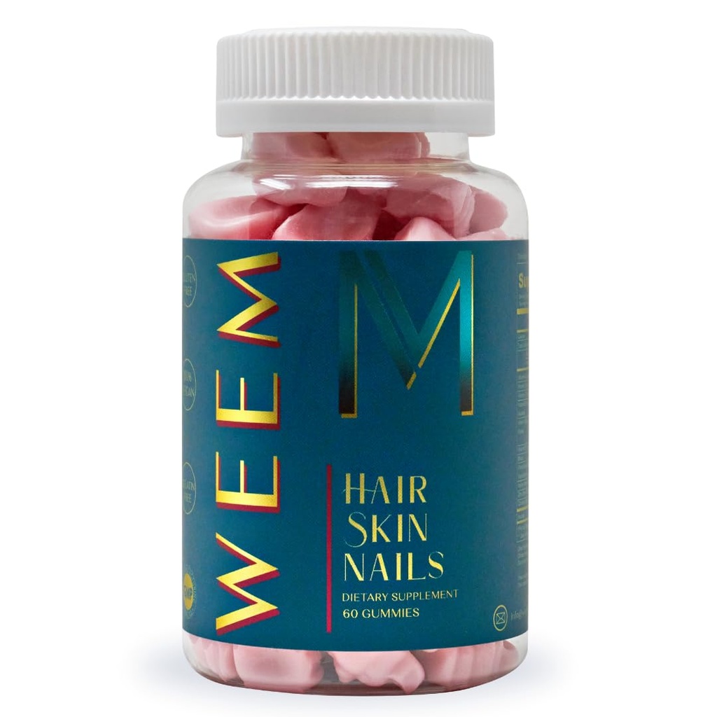 WEEM δέρμα μαλλιών και νύχια Gummies - Υποστηρίζει υγιή μαλλιά - Vegan βιοτίνες για γυναίκες & άνδρες υποστηρίζει ταχύτερη ανάπτυξη μαλλιών, ισχυρότερα νύχια, υγιή δέρμα, επιπλέον δύναμη (1)