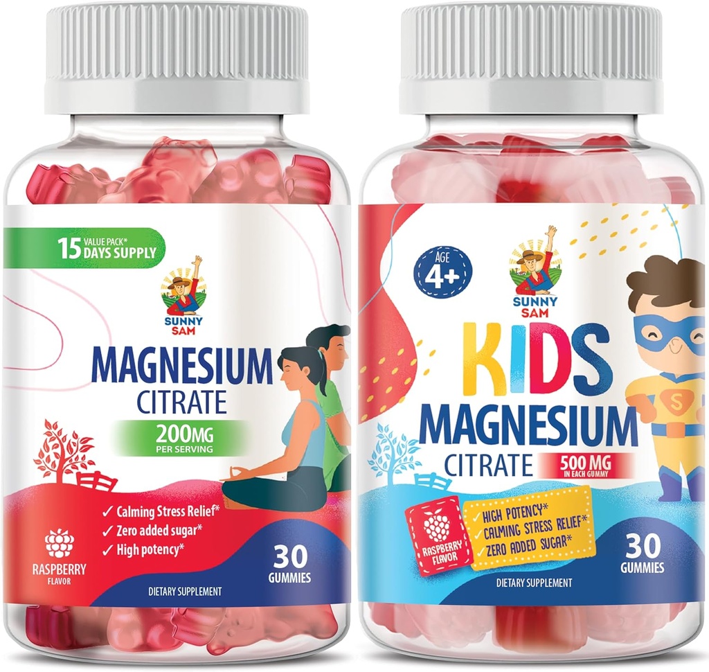 Μαγνήσιο Gummies for Kids 500mg και Μαγνήσιο Gummies for Adults - 100mg. Ήρεμο Μαγνήσιο Chews - Μαγνήσιο Κιτρικό Chewable Supplement for Mood & Muscle Support