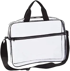 Clear Portfolio Briefcase Messenger Bag with Handles Work Document Storage Holder Transparent Travel File Organizer with Front Zipper Pouch & Pen Pocket On Side
