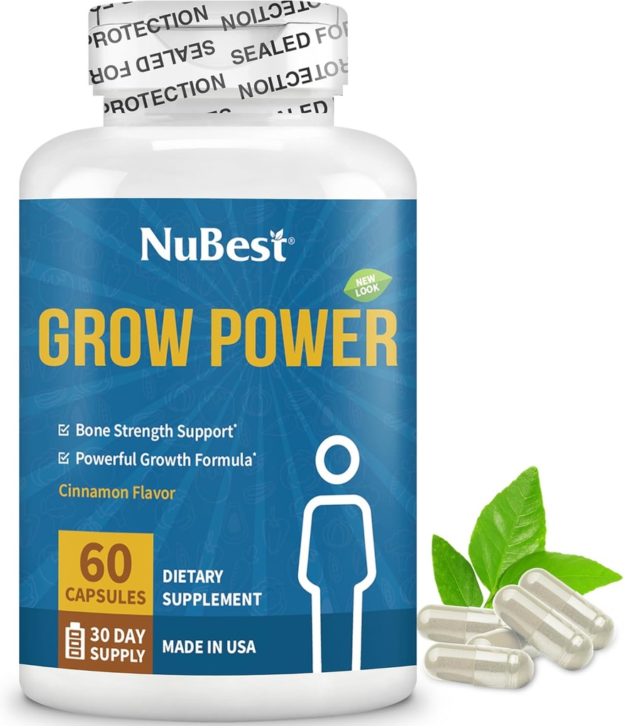NuBest Grow Power - Συμπλήρωμα ασβεστίου - Συμπλήρωμα μαγνησίου με βιταμίνη D3, B6, ψευδάργυρος, φώσφορος και πολυβιταμίνη για τα ισχυρά οστά, συνολική υγεία για την ηλικία 10+ 