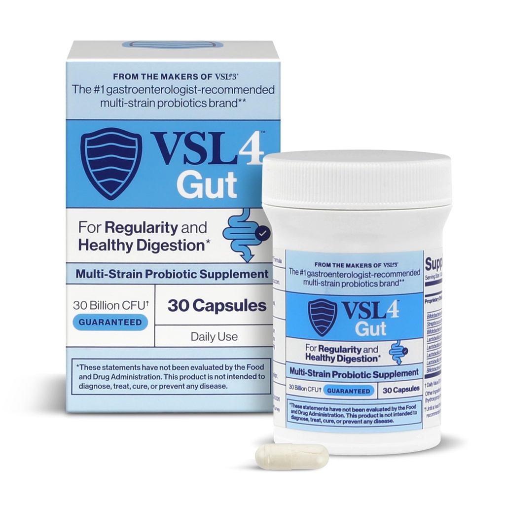 VSL4® Gut Daily Probiotics for Gut Health - 30B CFUs, Multi-Strain Digestive support for Women & Men, προάγει την ισορροπία και την κανονικότητα, ισχυρή, Shelfυθμιζόμενη προβιοτική συμπλήρωμα, 30 κάψουλες