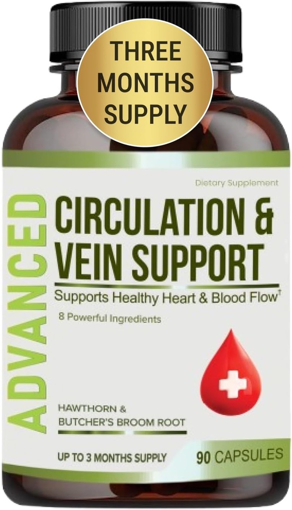 Best Blood Circulation Supplements and Vein Support-Blood Flow, Leg Circulation, Heart Health, and Varicose Veins.with Butcher's Broom, and Diosmin.Helps Reduce Swelling & Discomfort in Legs.90 Caps.