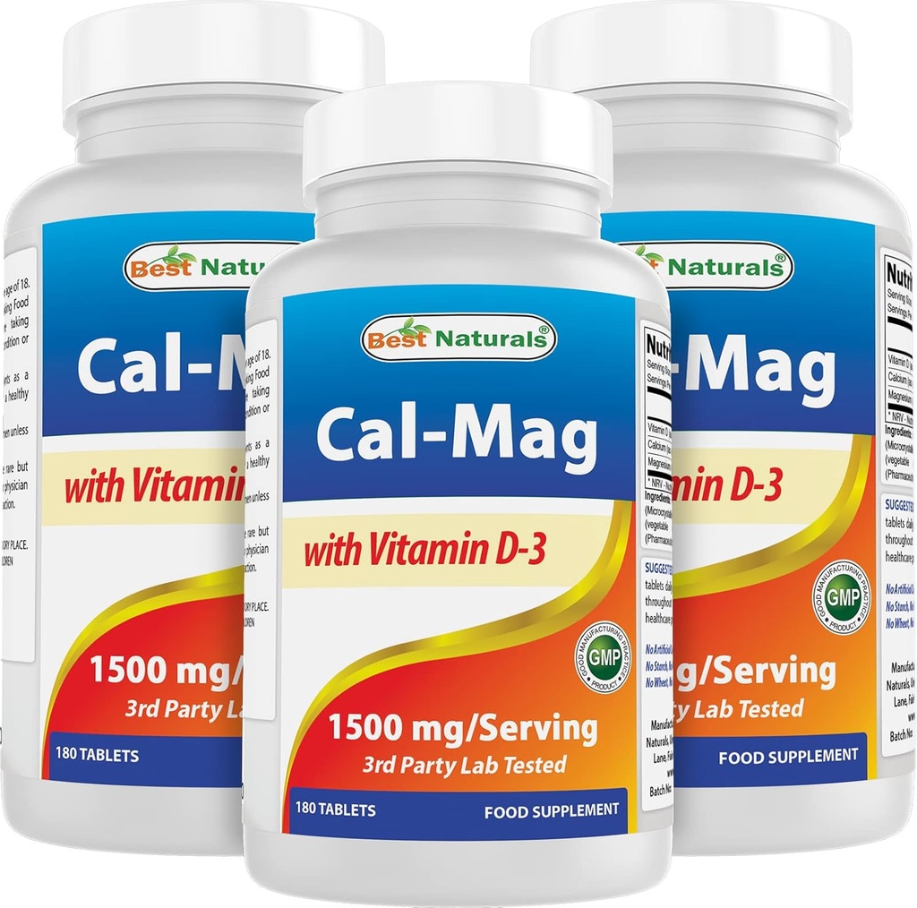 Best Naturals Μαγνήσιο ασβεστίου με βιταμίνη D3 1500mg σερβίροντας 180 δισκία (180 Count (Pack of 3))