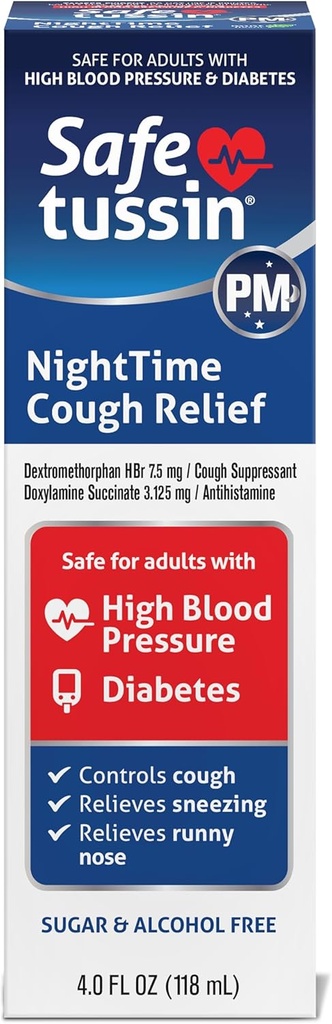 Safetussin PM Night Time Cough Relief Syrup, 4 Ounce Bottle